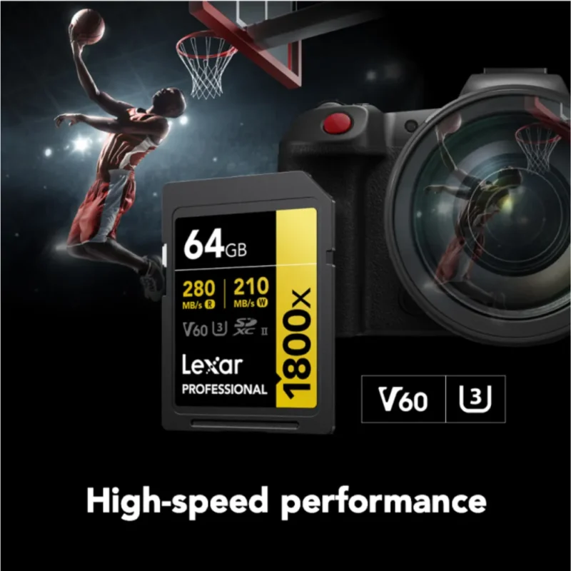 CARTE MÉMOIRE LEXAR SD1800X V60 GOLD 64GB