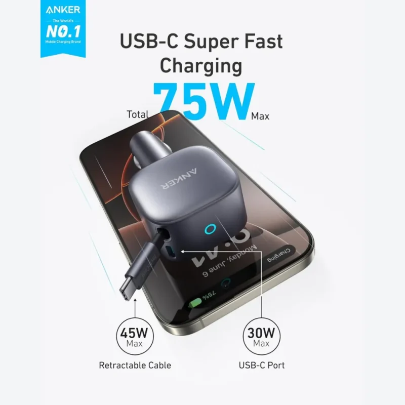 CHARGEUR AUTO ANKER 2IN1 75W TYPE-C
